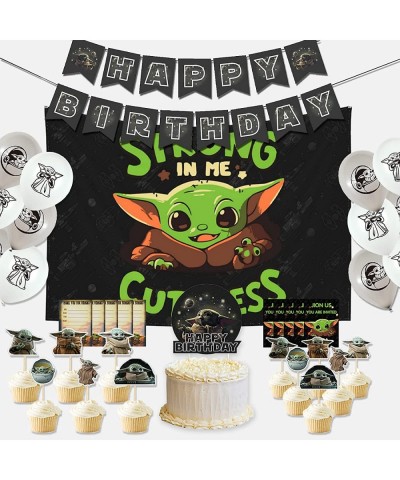 Baby Yoda Birthday Decorations Baby Yoda Party Supplies Party Favors with Backdrop/Banner/Balloons/Cake Topper/Cupcake Topper...