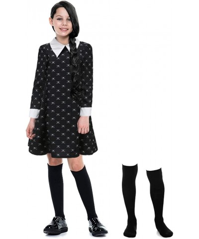 Girls Wednesday Addams Costume Dress Kids Family Halloween Costumes with Socks Skull Long Sleeve Pugsley Cosplay Party $49.82...