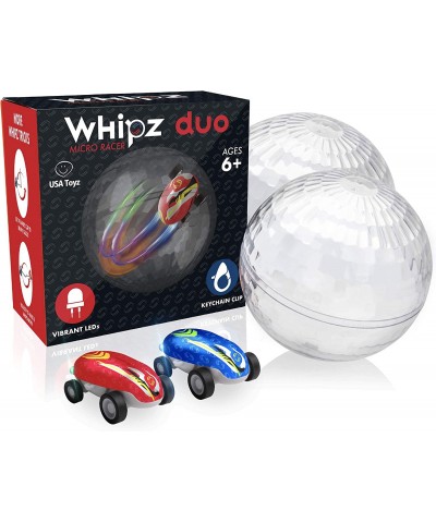 Whipz Duo Micro Racers Toy Cars for Kids - 2pk Mini Keychain Cars Glow in The Dark LED Fast Pocket Racers Fidget Toys 2 Mini ...