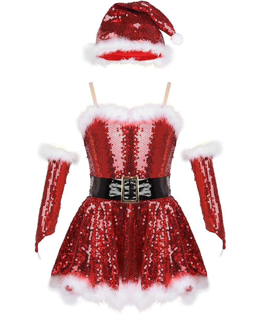 Kids Girls Christmas Santa Dance Show Costume Figure Ice Skating Ballet Dance Dress $33.39 Kids' Costumes