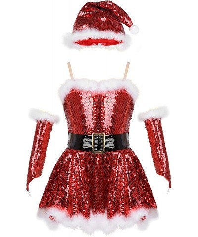 Kids Girls Christmas Santa Dance Show Costume Figure Ice Skating Ballet Dance Dress $33.39 Kids' Costumes