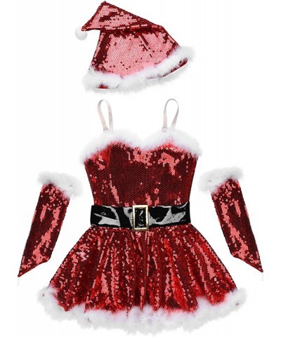 Kids Girls Christmas Santa Dance Show Costume Figure Ice Skating Ballet Dance Dress $33.39 Kids' Costumes