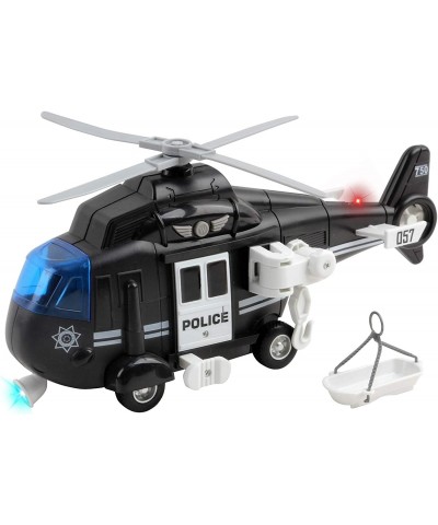 Police Helicopter 11" With Lights And Sounds Push And Go Includes Rescue Basket Durable Toy Friction Kids Cop Chopper SWAT Ai...