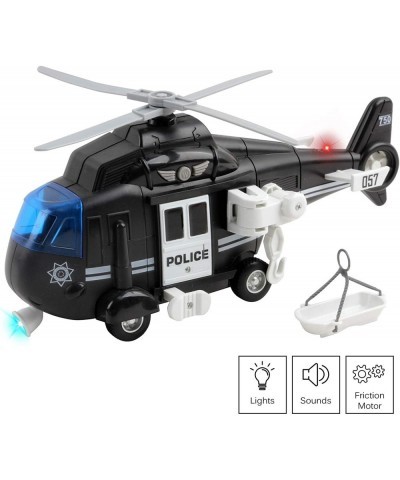 Police Helicopter 11" With Lights And Sounds Push And Go Includes Rescue Basket Durable Toy Friction Kids Cop Chopper SWAT Ai...