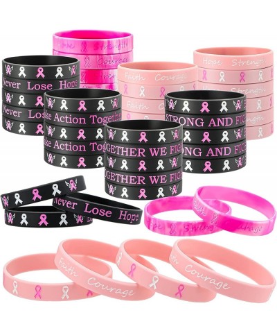 Breast Cancer Awareness Bracelets Silicone Pink Ribbon Wristband Hope Faith Strength Courage Inspiring Support Wristband $26....