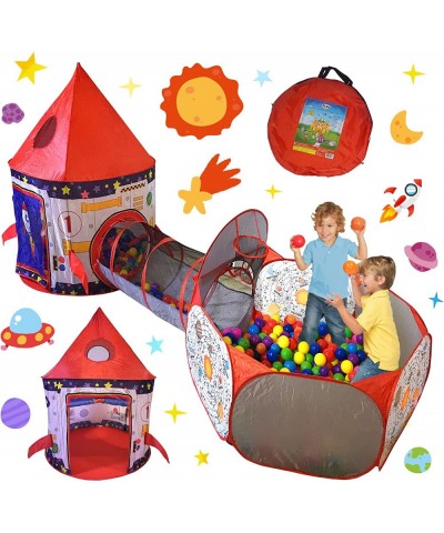 3pc Rocket Ship Astronaut Kids Play Tent Tunnel & Ball Pit with Basketball Hoop Toys for Boys Girls Babies and Toddlers - STE...