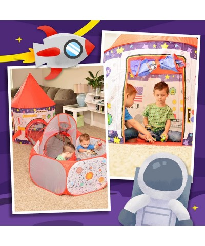 3pc Rocket Ship Astronaut Kids Play Tent Tunnel & Ball Pit with Basketball Hoop Toys for Boys Girls Babies and Toddlers - STE...