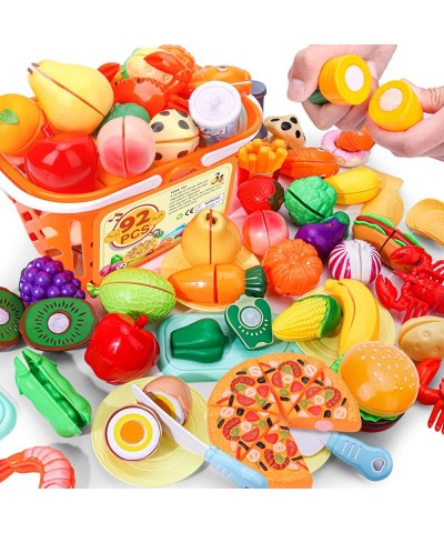 92 PCS Cutting Play Food Toy for Kids Kitchen Play Food Toy Vegetables & Fruit Accessories Shopping Basket Play Food Toy Plas...