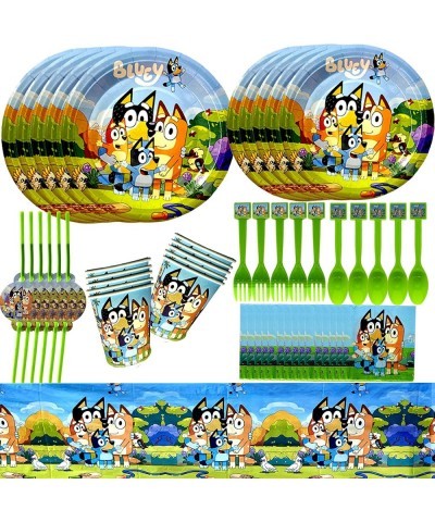 Cartoon Blue Dog Birthday Party Supplies Cartoon Blue Dog Themed Plates Napkins Paper cups Straws Spoons Fork Tablecloth Part...