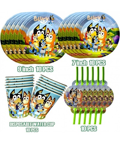 Cartoon Blue Dog Birthday Party Supplies Cartoon Blue Dog Themed Plates Napkins Paper cups Straws Spoons Fork Tablecloth Part...