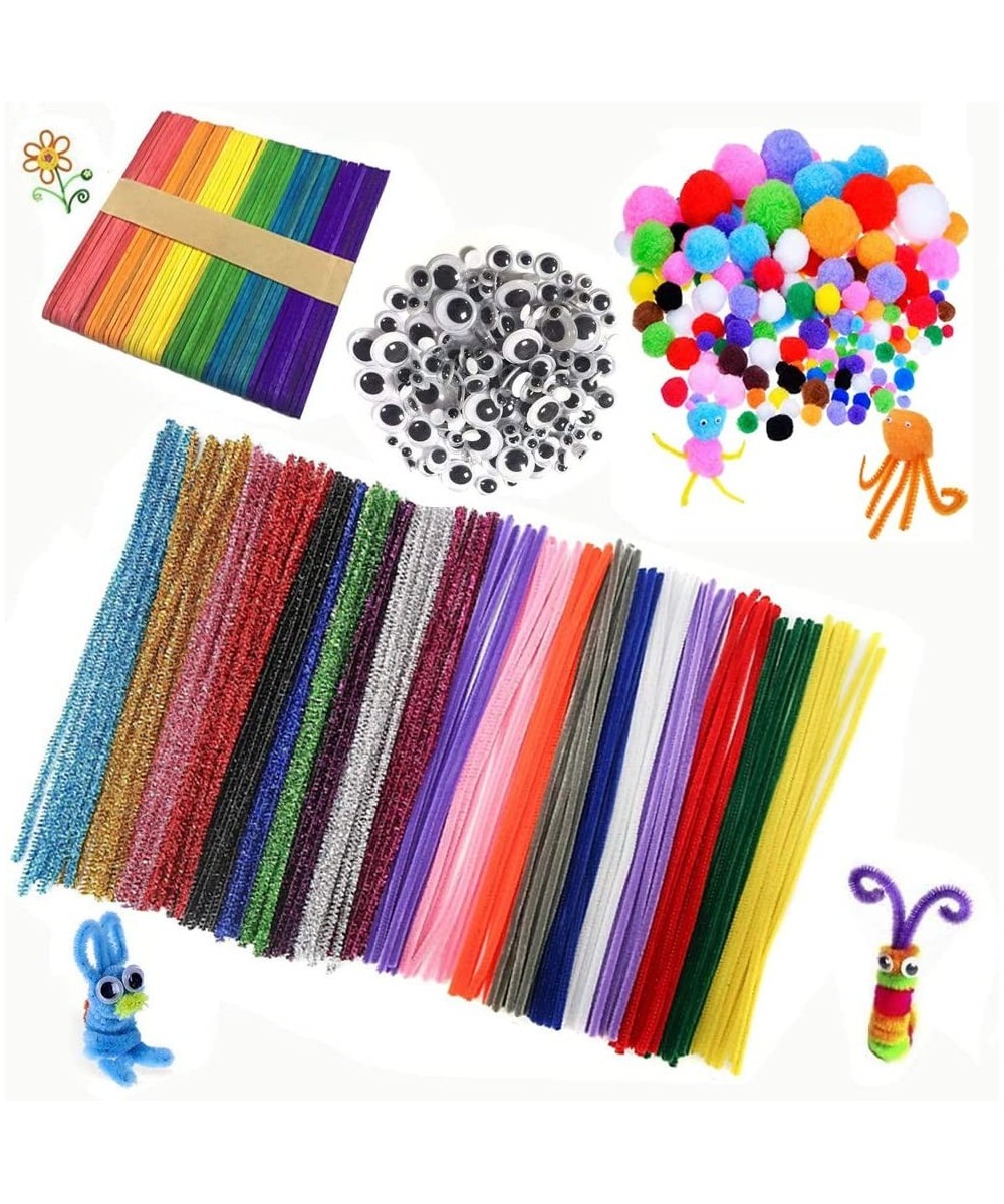 Chenille Stems DIY Art Craft Kit for Kids 200Pcs Chenille Stems Pom Poms 100Pcs Wiggle Googly Eyes Self Adhesive & Colorful W...