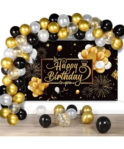 Black and Gold Birthday Party Decorations 50 Pieces Gold Black Balloon Arch Garland Kit Happy Birthday Backdrop Banner Decora...