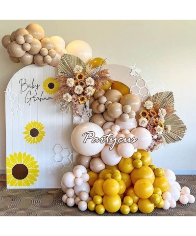 Yellow Blush Balloon Garland Kit Double Stuffed Brown Apricot Ivory Latex Balloons Arch for Birthday Baby Shower Festival Bro...