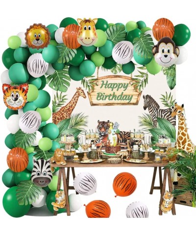 Safari Birthday Decorations for Boy Jungle Theme Party Supplies Green Balloon Garland Arch Kit with Happy Birthday Backdrop A...