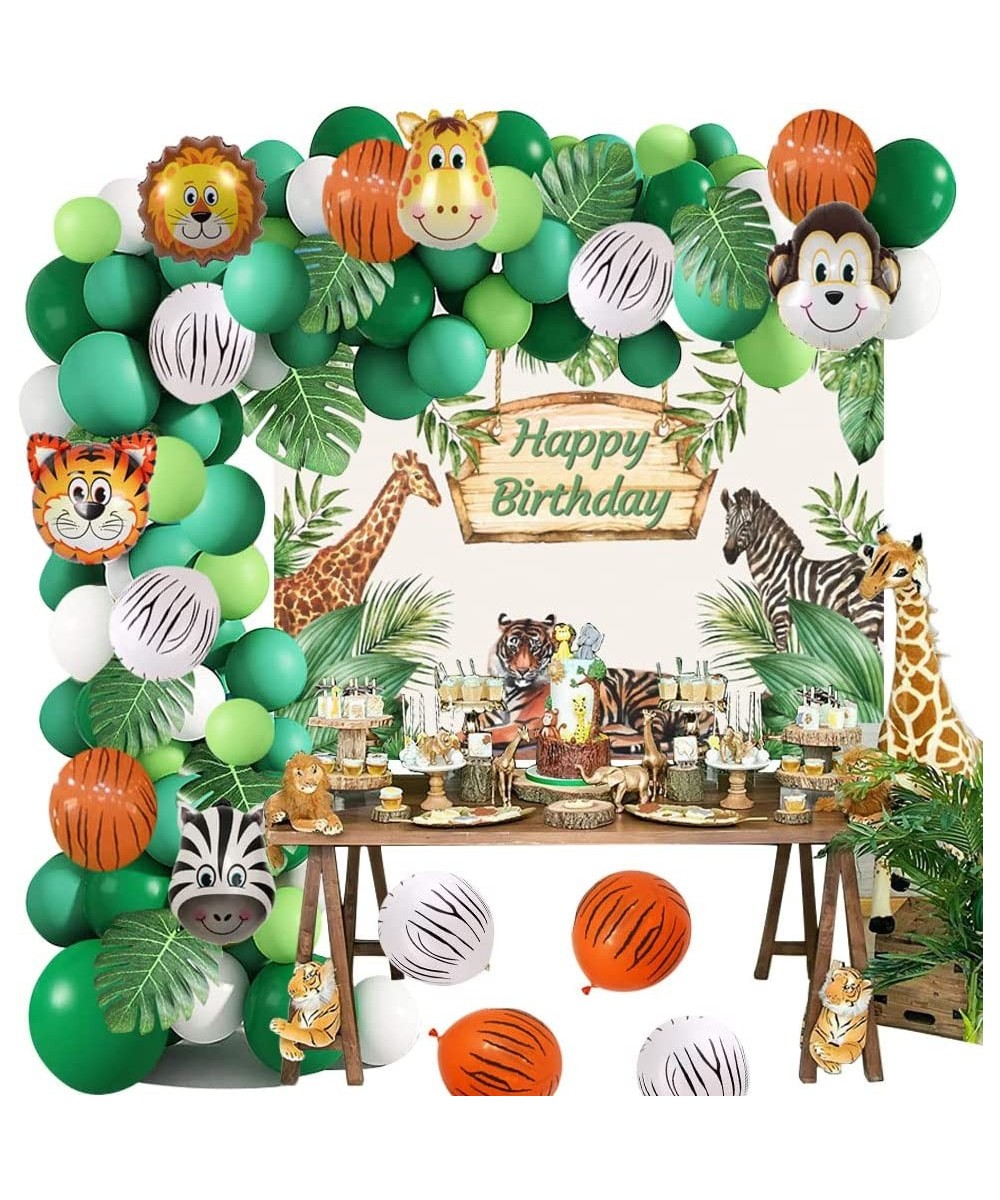 Safari Birthday Decorations for Boy Jungle Theme Party Supplies Green Balloon Garland Arch Kit with Happy Birthday Backdrop A...