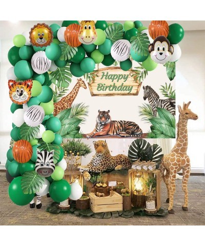 Safari Birthday Decorations for Boy Jungle Theme Party Supplies Green Balloon Garland Arch Kit with Happy Birthday Backdrop A...