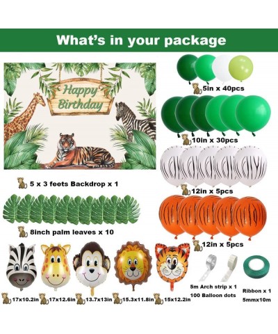 Safari Birthday Decorations for Boy Jungle Theme Party Supplies Green Balloon Garland Arch Kit with Happy Birthday Backdrop A...