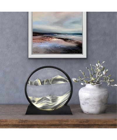 3D Moving Sand Art Liquid Flowing Colored Sand Decor-Round Glass Deep Sea Sandscape in Motion Display Flowing Sand Frame Larg...