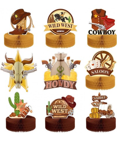 9 Pcs Wild West Cowboy Honeycomb Centerpieces Wild West Party Decoration Wild West Cowboy Table Centerpieces 3D Cowboy Table ...