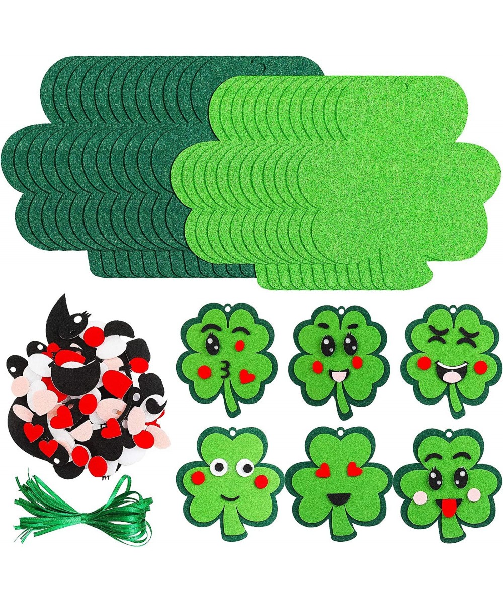 24 Pieces St Patricks Day Crafts Shamrock Cutouts Felt Lucky Shamrock Ornament Craft with Cute Facial Expression Stickers Sai...