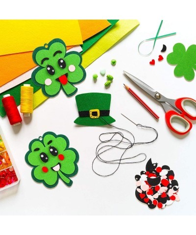 24 Pieces St Patricks Day Crafts Shamrock Cutouts Felt Lucky Shamrock Ornament Craft with Cute Facial Expression Stickers Sai...