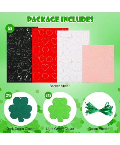 24 Pieces St Patricks Day Crafts Shamrock Cutouts Felt Lucky Shamrock Ornament Craft with Cute Facial Expression Stickers Sai...