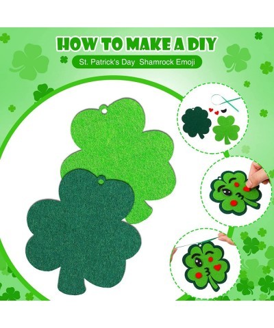 24 Pieces St Patricks Day Crafts Shamrock Cutouts Felt Lucky Shamrock Ornament Craft with Cute Facial Expression Stickers Sai...