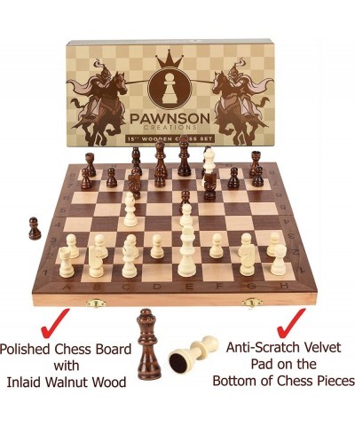 Wooden Chess Set for Kids and Adults - 15 Staunton Chess Set - Large Folding Chess Board Game Sets - Storage for Pieces | Woo...