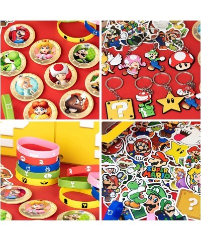 80 Pcs Party Favors Include 10 Bracelets 10 Keychains 10 Button Pins and 50 Stickers for Kids Best Gift Bag Filler for Themed...