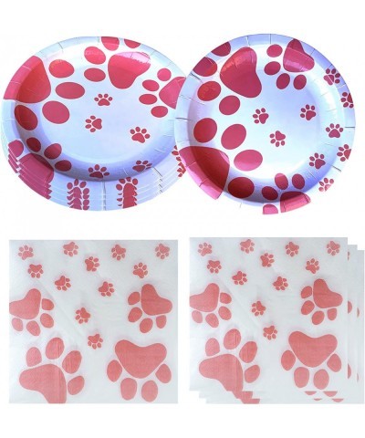 Girl Puppy Paw Prints Birthday Party Supplies 20 Plates and 20 Napkins Dog Paw Prints Theme Birthday Party Decorations for Ki...