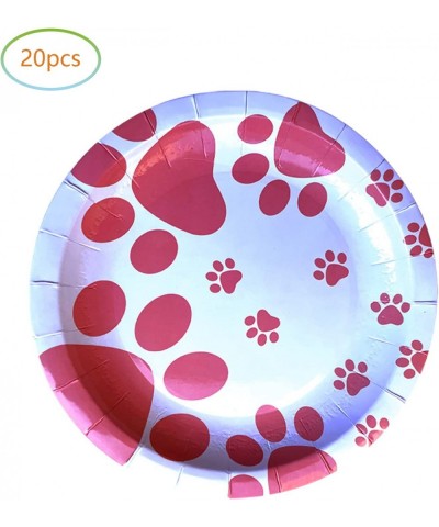 Girl Puppy Paw Prints Birthday Party Supplies 20 Plates and 20 Napkins Dog Paw Prints Theme Birthday Party Decorations for Ki...