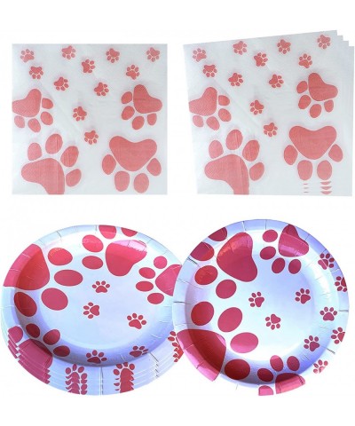 Girl Puppy Paw Prints Birthday Party Supplies 20 Plates and 20 Napkins Dog Paw Prints Theme Birthday Party Decorations for Ki...