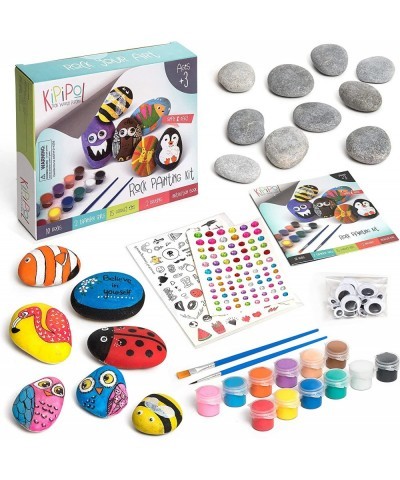 Rock Painting Kit for Kids - DIY Arts and Crafts Set for Girls Boys Ages 3 4 5 and Up - Fun Outdoor Activities w/10 Stones 12...