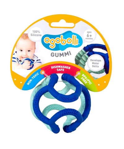 Gummi Teething Ring Textured Sensory Ball Toy for Babies & Toddlers - Stretchy Soft Non-Toxic Silicone - Age 6+ Months - Blue...