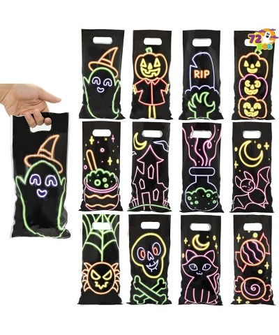 72 Pcs Halloween Neon Treat Bags with 12 Characters Halloween Candy Cookie Bags Small Trick or Treat Bags for Halloween Party...