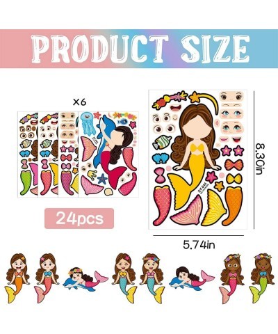 24 Pack Make a Face Stickers - Make Your Own Sticker Mermaid Sticker for Kids Girls DIY Make Creative Mermaids Princess Face ...