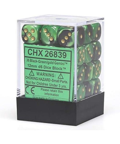 Dice d6 Sets: Gemini Black & Green with Gold - 12mm Six Sided Die (36) Block of Dice $39.34 Game Accessories