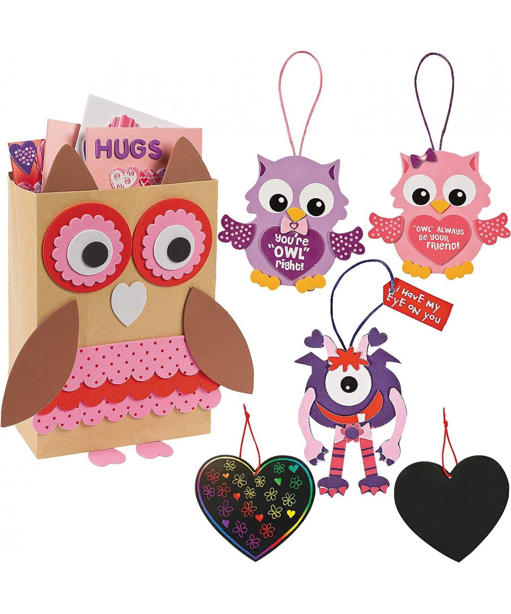 Valentines Craft for Kids (Makes 6) Owl Valentine Card Box Holder Monster Ornament Owl Ornament Heart Magic Scratch - DIY Val...