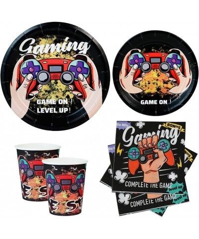 Video Game Birthday Party Supplies Set-16 Guest-Gaming Disposable Tableware Kit for boys Include gamer Paper Plates Cups Napk...