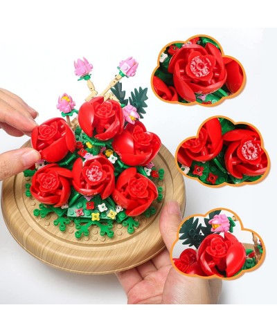 Roses Creative Bonsai Tree Building Bricks Romantic Immortal Rose Building Blocks with a Transparent Display Glass Cover Exqu...