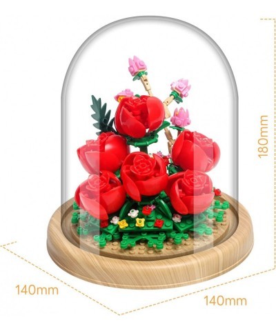 Roses Creative Bonsai Tree Building Bricks Romantic Immortal Rose Building Blocks with a Transparent Display Glass Cover Exqu...