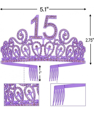 15th Birthday Sash and Tiara for Girls - Fabulous Set: Glitter Sash + Ripples Rhinestone Purple Premium Metal Tiara 15th Birt...