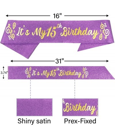 15th Birthday Sash and Tiara for Girls - Fabulous Set: Glitter Sash + Ripples Rhinestone Purple Premium Metal Tiara 15th Birt...