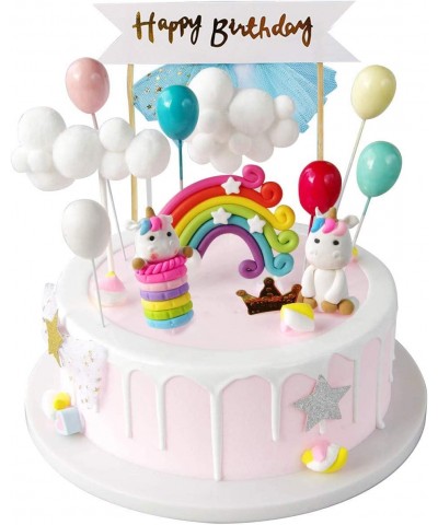 Unicorn Cake Topper Kit Cloud Rainbow Balloon Happy Birthday Banner Cake Decoration Pack of 12 For Boys Girls Kids Birthday $...