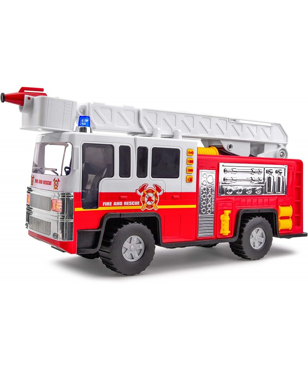 Playkidiz 15" Fire Truck Toy for Kids with Lights and Siren Sounds Classic Red and White Rolling Emergency Vehicle Interactiv...