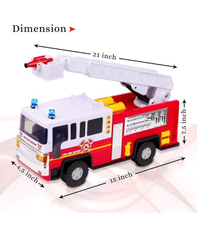 Playkidiz 15" Fire Truck Toy for Kids with Lights and Siren Sounds Classic Red and White Rolling Emergency Vehicle Interactiv...