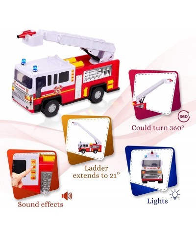 Playkidiz 15" Fire Truck Toy for Kids with Lights and Siren Sounds Classic Red and White Rolling Emergency Vehicle Interactiv...