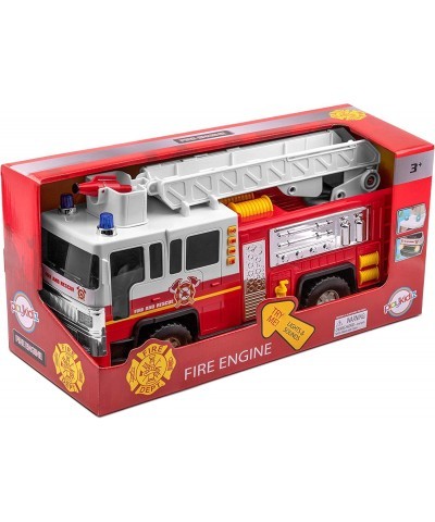 Playkidiz 15" Fire Truck Toy for Kids with Lights and Siren Sounds Classic Red and White Rolling Emergency Vehicle Interactiv...