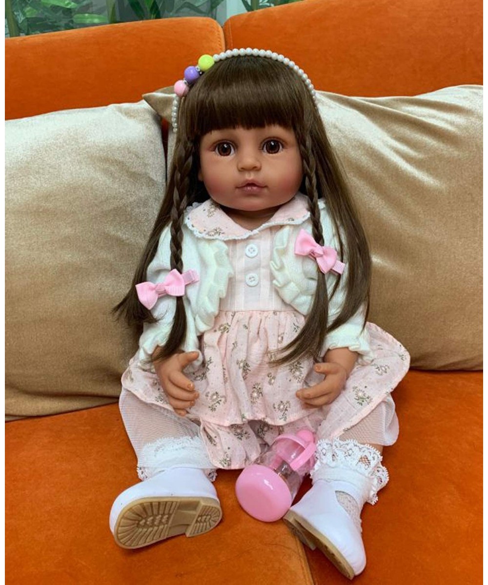 Reborn Baby Dolls Vinyl Full Body Tan Skin African American 22 inches Realistic Black Biracial Girl Reborn Toddler Doll Long ...