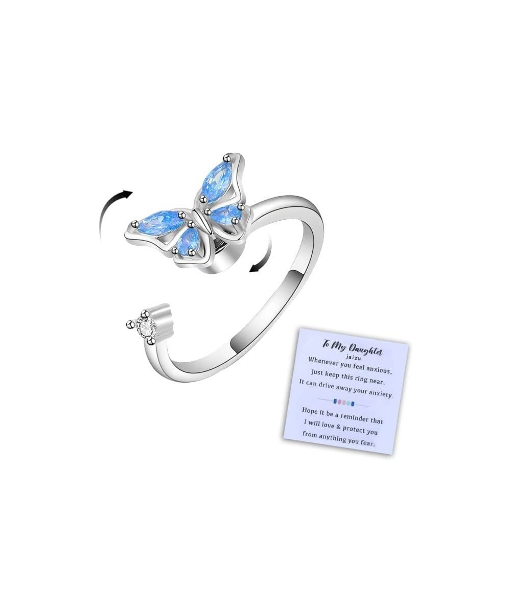 to My Granddaughter Butterfly Fidget Ring S925 Sterling Silver Adjustable Decompression Anti-Stress Anxiety Ring for Women Gi...